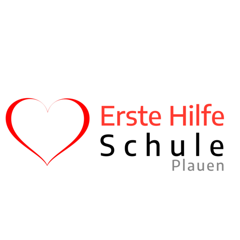 Schriftzug Erste Hilfe Schule Plauen mit Herz als Icon am Anfang